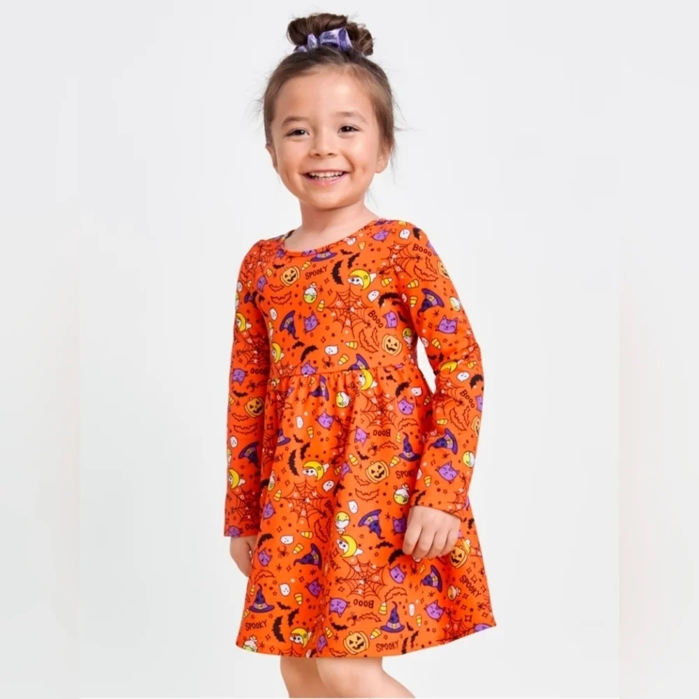 The Childrens Place Halloween Everyday Dress Toddler Girls Orange Whimsy Dress
